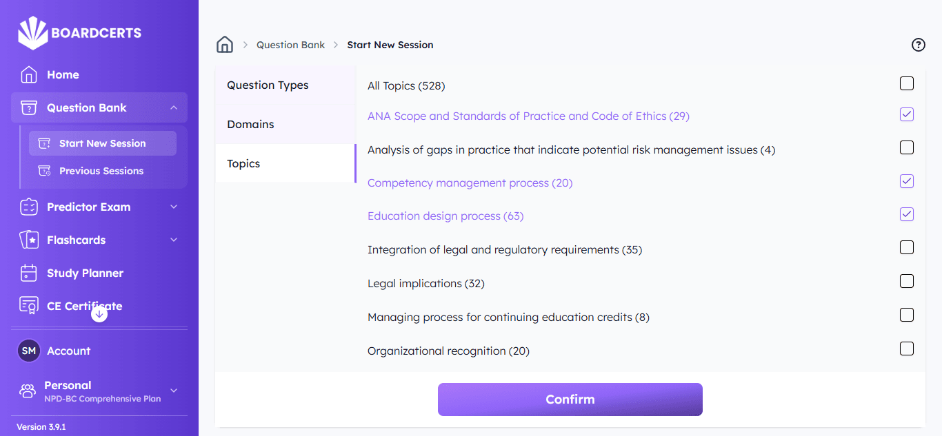 npd-bc boardcerts topics filters
