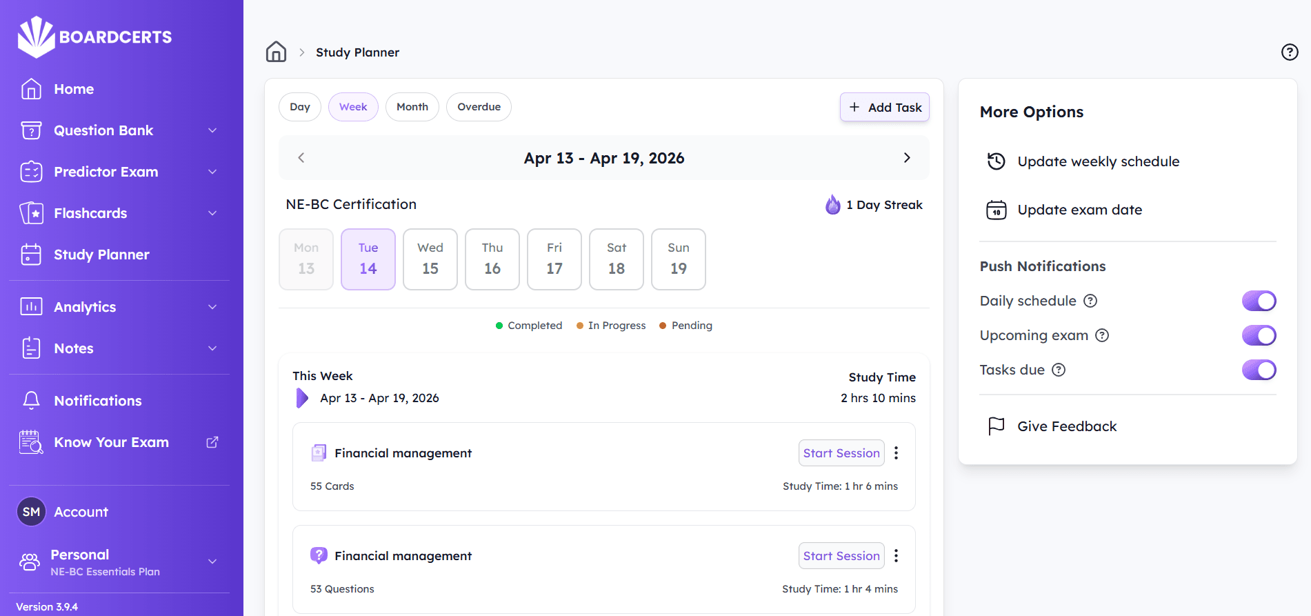 ne-bc boardcerts study planner