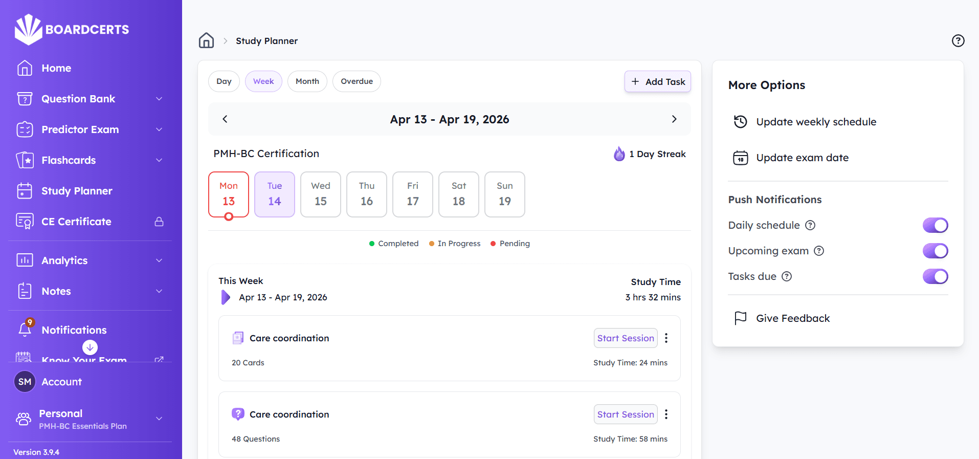 pmh-bc boardcerts study planner